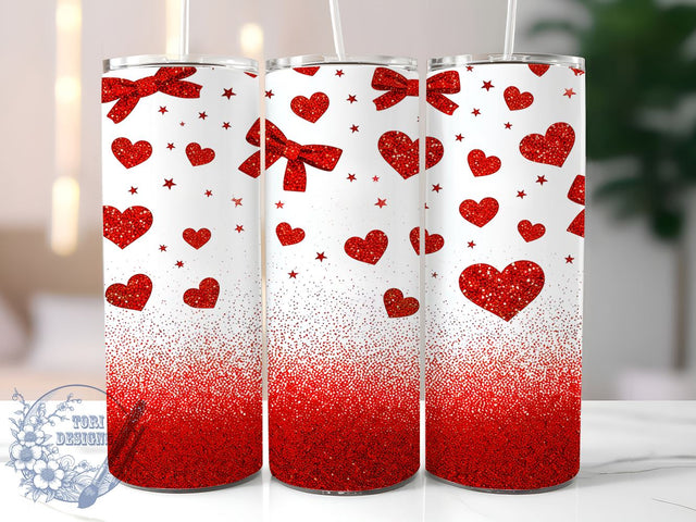 Sparkly Glitter Heart Valentine Coquette Tumbler, Valentine Coquette, 20oz Sublimation Tumbler, Sparkly Valentine Gift, Cute Heart Drinkware, Romantic Glitter Tumbler, Love Themed Decor Sublimation ToriDesigns 