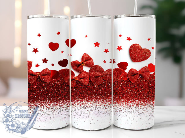 Sparkly Glitter Heart Valentine Coquette Tumbler, Valentine Coquette, 20oz Sublimation Tumbler, Sparkly Valentine Gift, Cute Heart Drinkware, Romantic Glitter Tumbler, Love Themed Decor Sublimation ToriDesigns 