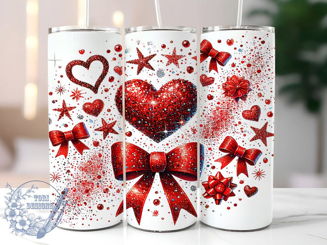 Sparkly Glitter Heart Valentine Coquette Tumbler, Valentine Coquette, 20oz Sublimation Tumbler, Sparkly Valentine Gift, Cute Heart Drinkware, Romantic Glitter Tumbler, Love Themed Decor Sublimation ToriDesigns 