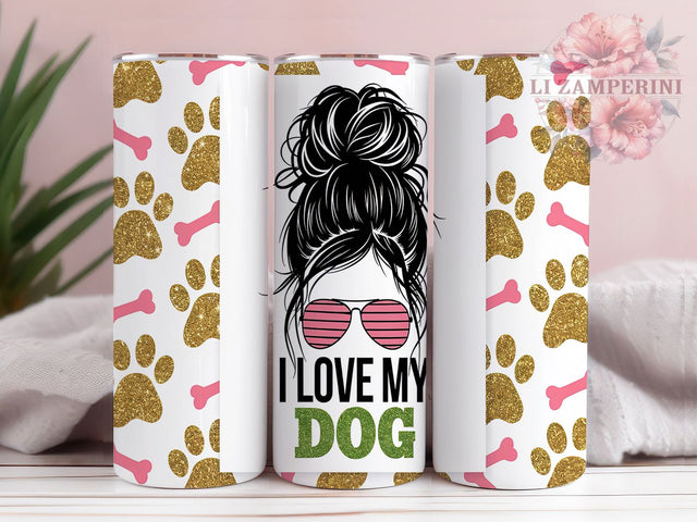 Sparkly Glitter Paw Print Dog Mom Tumbler, Glitter Paw Print Design, I Love My Dog Gift, 20oz Pet Tumbler, Custom Dog Lover Wrap, Sparkle Paw Pattern Tumbler Sublimation Li Zamperini 