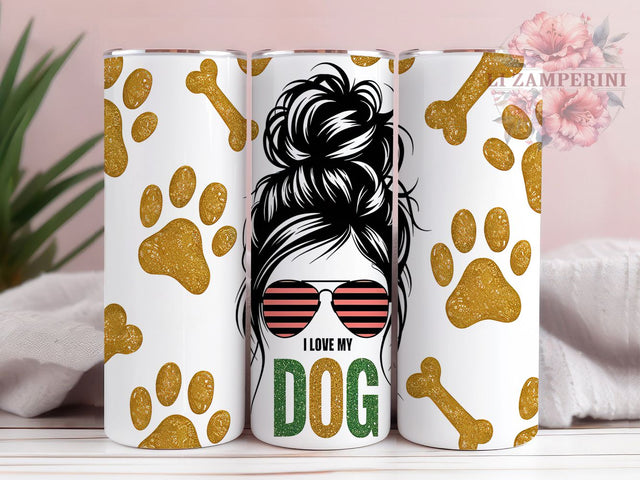Sparkly Glitter Paw Print Dog Mom Tumbler, Glitter Paw Print Design, I Love My Dog Gift, 20oz Pet Tumbler, Custom Dog Lover Wrap, Sparkle Paw Pattern Tumbler Sublimation Li Zamperini 