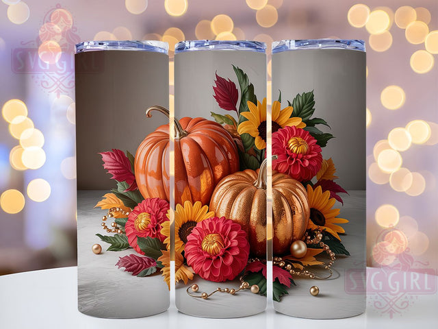 Sparkly Golden Floral Pumpkin Tumbler, Fall Tumbler Wrap, Sparkly Tumbler Design, Floral Pumpkin Tumbler, 20oz Skinny Tumbler Png, Elegant Fall Sublimation, Glitter Pumpkin P Sublimation SvggirlplusArt 