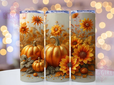 Sparkly Golden Floral Pumpkin Tumbler, Fall Tumbler Wrap, Sparkly Tumbler Design, Floral Pumpkin Tumbler, 20oz Skinny Tumbler Png, Elegant Fall Sublimation, Glitter Pumpkin P Sublimation SvggirlplusArt 
