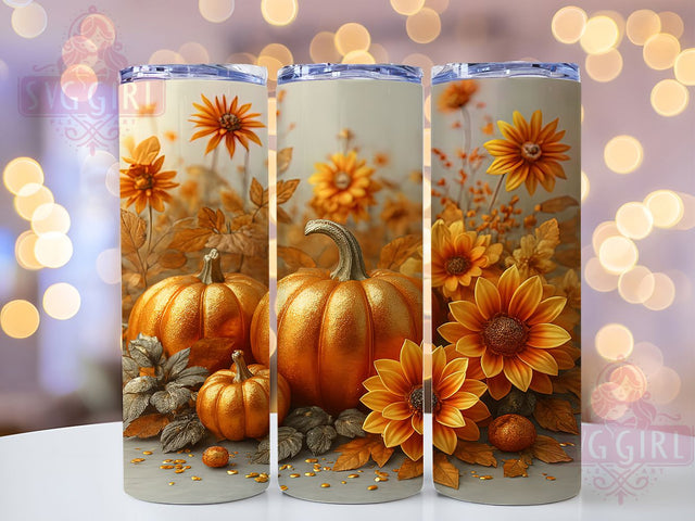 Sparkly Golden Floral Pumpkin Tumbler, Fall Tumbler Wrap, Sparkly Tumbler Design, Floral Pumpkin Tumbler, 20oz Skinny Tumbler Png, Elegant Fall Sublimation, Glitter Pumpkin P Sublimation SvggirlplusArt 