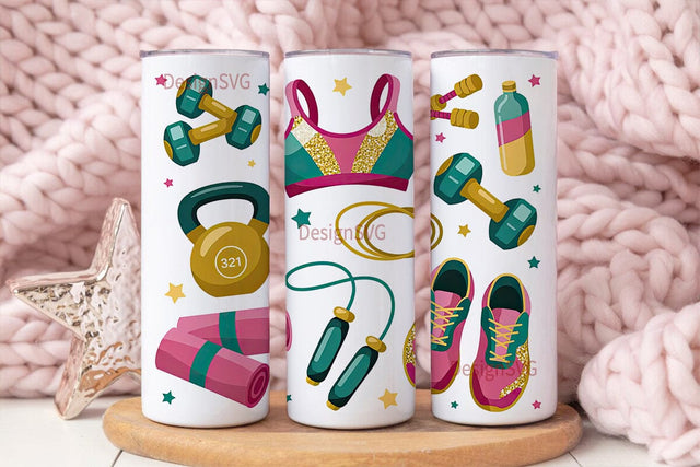 Sparkly Gym Life 20oz Tumbler Wrap Sublimation DesignSVG 