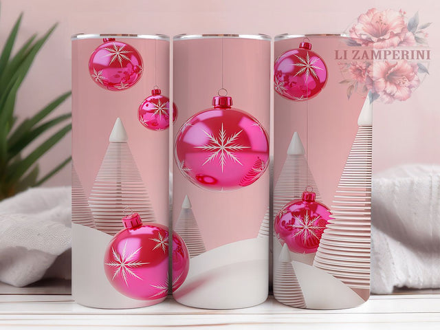 Sparkly Pink Christmas Tumbler, Pink Xmas Wrap, Winter Snow Mug Design, Sublimation Wrap, Festive Drinkware, Cute Holiday Gift, Sparkly Christmas Cup Sublimation Li Zamperini 