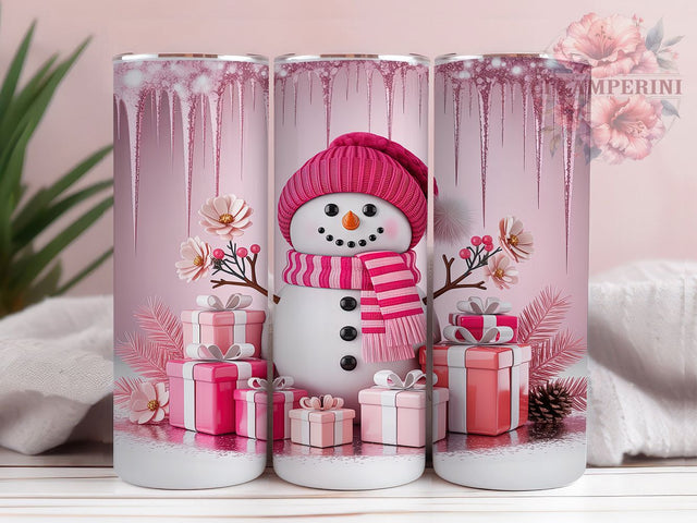 Sparkly Pink Glitter Christmas Snowman Tumbler, Sparkly Christmas Wrap, 20oz Tumbler Sublimation, Festive Holiday Snowman, Glitter Winter Tumbler, Cute Christmas Wrap, Pastel Holiday Sublimation Sublimation Li Zamperini 
