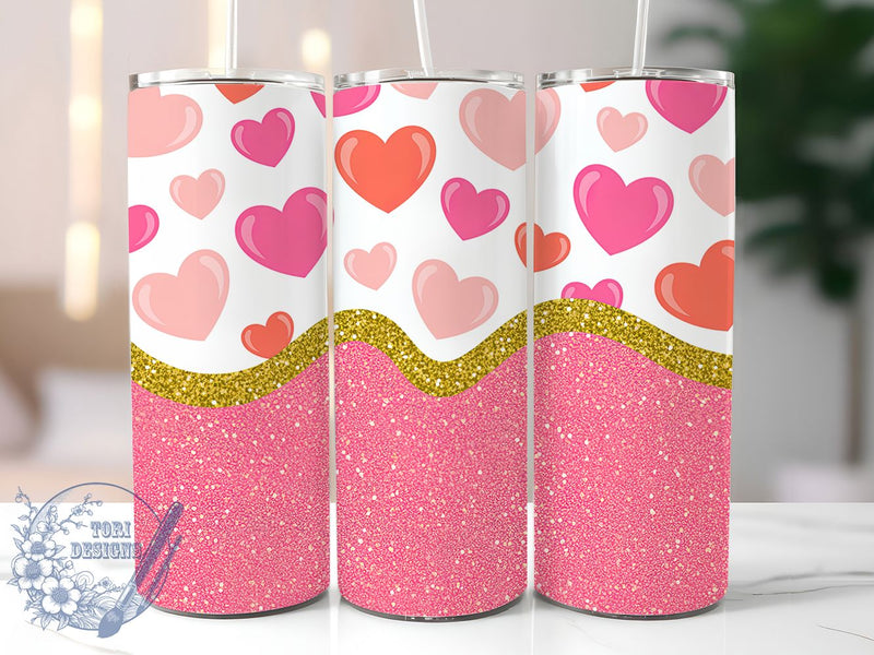 Sparkly Pink Glitter Valentine Tumbler, Cute Valentine Wrap, Sparkly Hearts Cup, Romantic Sublimation Design, Valentine Gift Tumbler, Sweet Glitter Heart Wrap, Adorable Love Cup Sublimation ToriDesigns 