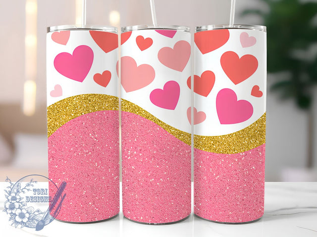 Sparkly Pink Glitter Valentine Tumbler, Cute Valentine Wrap, Sparkly Hearts Cup, Romantic Sublimation Design, Valentine Gift Tumbler, Sweet Glitter Heart Wrap, Adorable Love Cup Sublimation ToriDesigns 