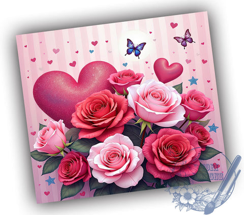 Sparkly Pink Heart 20oz Tumbler, Floral Hearts Design, 20oz Sublimation Wrap, Cute Heart Tumbler, Valentine’s Day Gift, Sparkly Floral Drinkware, Girly Tumbler Wrap Sublimation ToriDesigns 