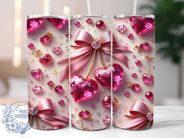 Sparkly Rhinestone Cherry Bow Tumbler, Valentine Cherry Wrap, Cute Glam Cup, Sparkly Sublimation Design, Valentine Gift Tumbler, Sweet Cherry Bow Wrap, Adorable Love Cup Sublimation ToriDesigns 