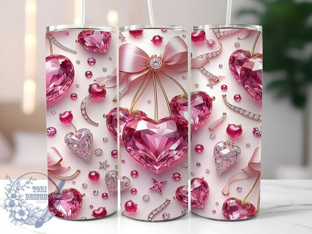 Sparkly Rhinestone Cherry Bow Tumbler, Valentine Cherry Wrap, Cute Glam Cup, Sparkly Sublimation Design, Valentine Gift Tumbler, Sweet Cherry Bow Wrap, Adorable Love Cup Sublimation ToriDesigns 