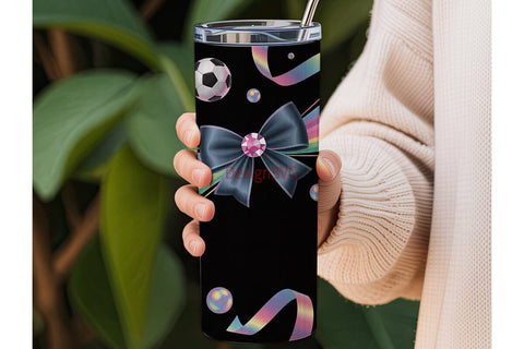 Sparkly Soccer Bows 20oz Tumbler Wrap Sublimation DesignSVG 