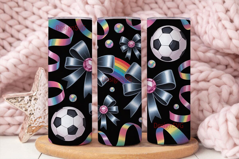 Sparkly Soccer Bows 20oz Tumbler Wrap Sublimation DesignSVG 