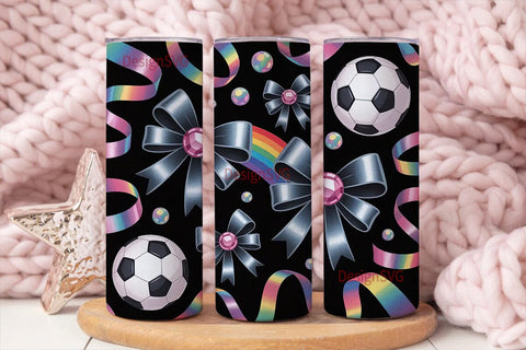 Sparkly Soccer Bows 20oz Tumbler Wrap Sublimation DesignSVG 