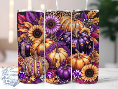 Sparkly Sunflower Leopard Pumpkin Tumbler, Leopard Print Autumn Cup Wrap, 20Oz Sublimation, Glitter Pumpkin Drinkware, Rustic Glam Mug, Sunflower Leopard Wrap, Bold Fall Cup Print Sublimation ToriDesigns 