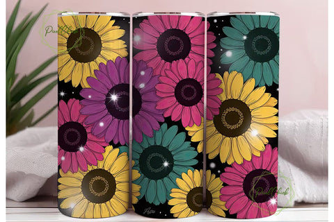 Sparkly Sunflower Tumbler Wrap Sublimation PixelChick 