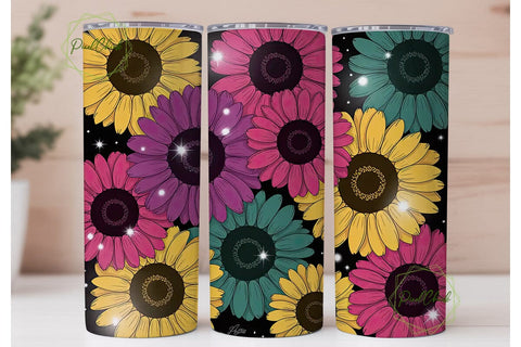 Sparkly Sunflower Tumbler Wrap Sublimation PixelChick 