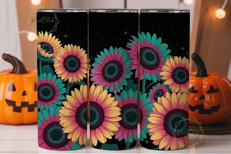 Sparkly Sunflower Tumbler Wrap Sublimation PixelChick 