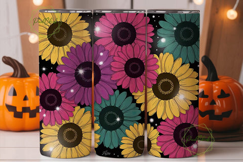 Sparkly Sunflower Tumbler Wrap Sublimation PixelChick 