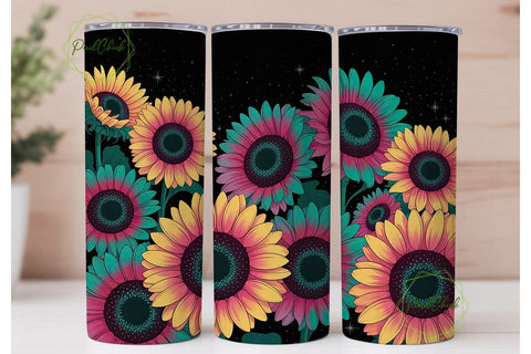 Sparkly Sunflower Tumbler Wrap Sublimation PixelChick 