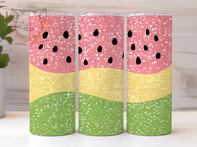 Sparkly Tropical Fruit Summer Tumbler Wrap, Sparkle Pattern Design, Glitter Fruit Art, Pink Green Cup, Tropical Theme Gift, Sweet Summer Wrap, Fruity Sublimation Sublimation Lara' s Designs 