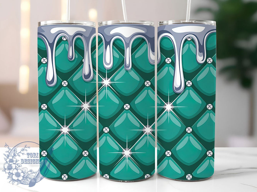 Sparkly Turquoise Diamond Drip Tumbler, Glam Drip Wrap, 20oz Tumbler ...