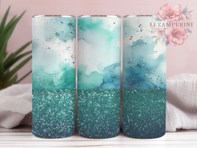 Sparkly Turquoise Glitter Tumbler Wrap, Glitter Tumbler Design, 20oz Sublimation Template, Sparkle Tumbler Wrap, Seamless Glitter Pattern, Blue Green Tumbler Wrap Sublimation Li Zamperini 