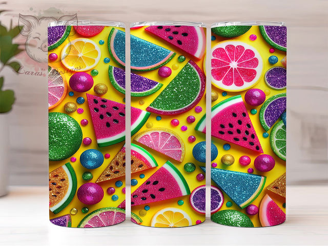 Sparkly Watermelon Lemon Tumbler Wrap, Summer Fruit Tumbler Wrap, Glitter Effect Sublimation, 20oz Summer Wrap, Refreshing Fruit Design, Sparkly Watermelon Tumbler Sublimation Lara' s Designs 