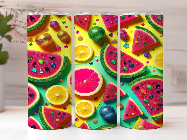 Sparkly Watermelon Lemon Tumbler Wrap, Summer Fruit Tumbler Wrap, Glitter Effect Sublimation, 20oz Summer Wrap, Refreshing Fruit Design, Sparkly Watermelon Tumbler Sublimation Lara' s Designs 