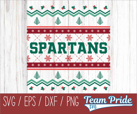Spartans Ugly Christmas Sweater Festive Holiday Design SVG, EPS, DXF, PNG SVG Team Pride SVG 