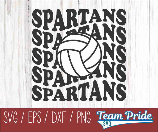 Spartans Volleyball Retro Wave SVG Digital Download Printable - SVG, EPS, DXF, PNG SVG Team Pride SVG 