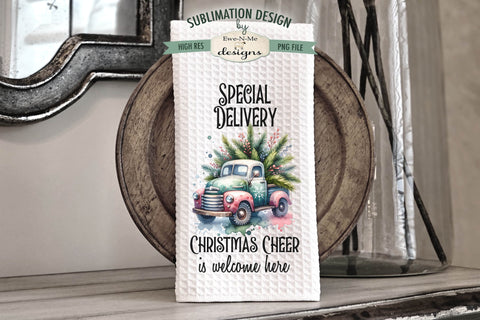 Special Delivery Christmas Holiday Kitchen Towel Sublimation Sublimation Ewe-N-Me Designs 