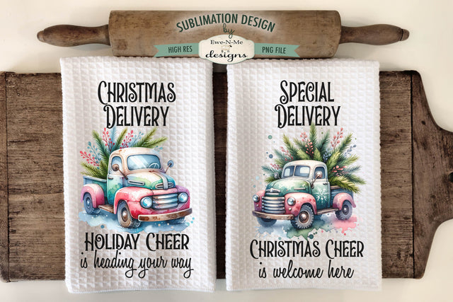 Special Delivery Christmas Holiday Kitchen Towel Sublimation Sublimation Ewe-N-Me Designs 