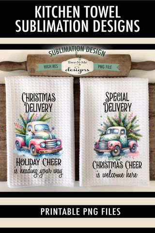 Special Delivery Christmas Holiday Kitchen Towel Sublimation Sublimation Ewe-N-Me Designs 