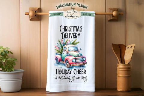 Special Delivery Christmas Holiday Kitchen Towel Sublimation Sublimation Ewe-N-Me Designs 