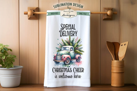 Special Delivery Christmas Holiday Kitchen Towel Sublimation Sublimation Ewe-N-Me Designs 