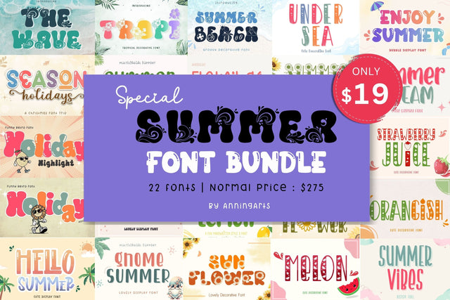 Special Summer Font Bundle - 22 Cute Display Fonts Font AnningArts Design 