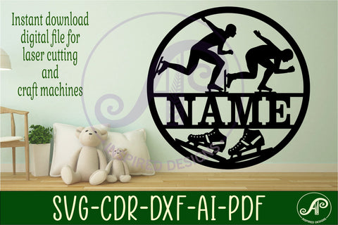 speed skater male name sign, SVG, sports themed wall art SVG APInspireddesigns 