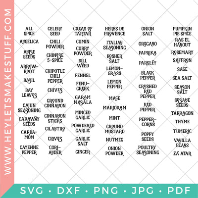 Spice Jar Label Files - 65 Labels SVG Hey Let's Make Stuff 