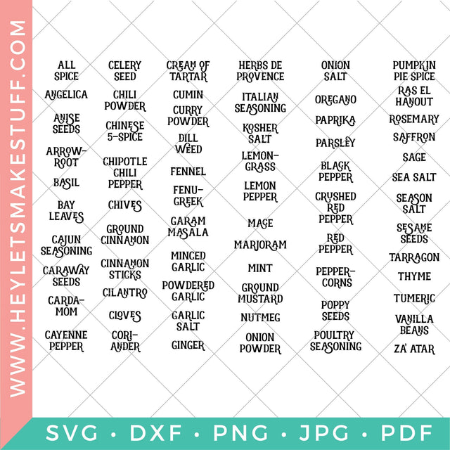 Spice Jar Label Files - 65 Labels SVG Hey Let's Make Stuff 