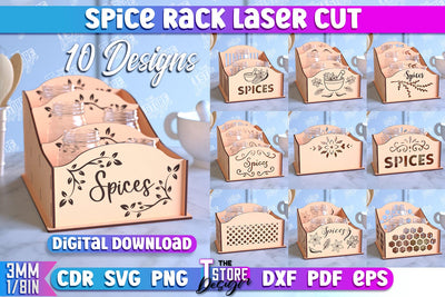 Spice Rack Laser Cut Bundle | Kitchen Shelf | Spice Caddy | Kitchen Organizer | CNC File SVG The T Store Design 