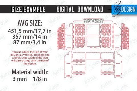 Spice Rack Laser Cut Bundle | Kitchen Shelf | Spice Caddy | Kitchen Organizer | CNC Files SVG Fly Design 