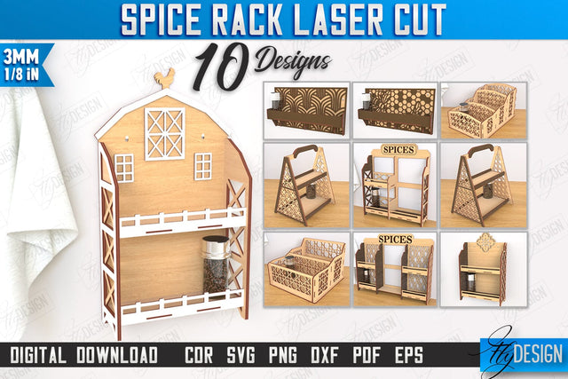 Spice Rack Laser Cut Bundle | Kitchen Shelf | Spice Caddy | Kitchen Organizer | CNC Files SVG Fly Design 
