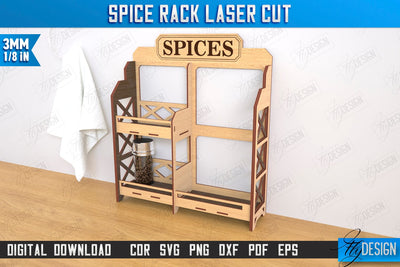 Spice Rack Laser Cut | Kitchen Shelf | Spice Caddy | Kitchen Organizer | CNC File SVG Fly Design 