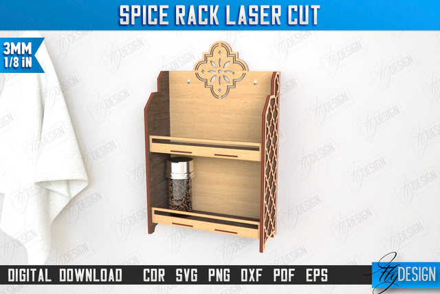 Spice Rack Laser Cut | Kitchen Shelf | Spice Caddy | Kitchen Organizer | CNC File SVG Fly Design 