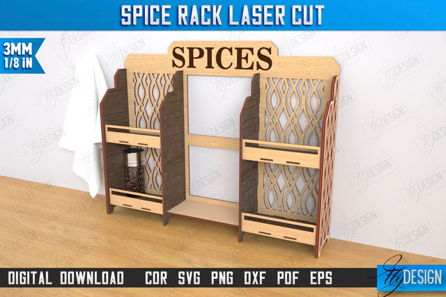 Spice Rack Laser Cut | Kitchen Shelf | Spice Caddy | Kitchen Organizer | CNC File SVG Fly Design 