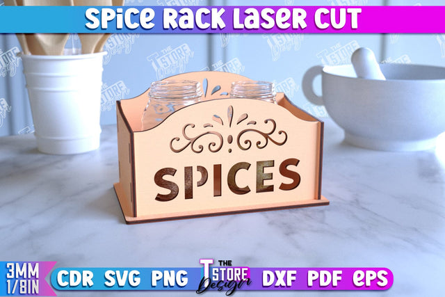 Spice Rack Laser Cut | Kitchen Shelf | Spice Caddy | Kitchen Organizer | CNC File SVG The T Store Design 