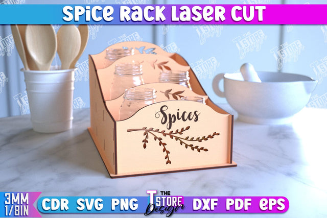 Spice Rack Laser Cut | Kitchen Shelf | Spice Caddy | Kitchen Organizer | CNC File SVG The T Store Design 
