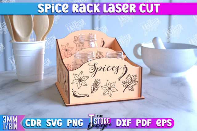 Spice Rack Laser Cut | Kitchen Shelf | Spice Caddy | Kitchen Organizer | CNC File SVG The T Store Design 
